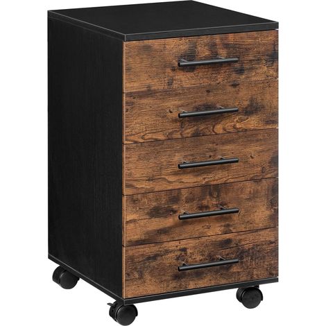 Aktenschrank, Rollcontainer mit 5 Schubladen, Holz Büroschrank, Kommode Aufbewahrungsschrank, Industrie Stil Einfache Montage Rustikal, HOOBRO EBF05WJ01G1 (1/5)