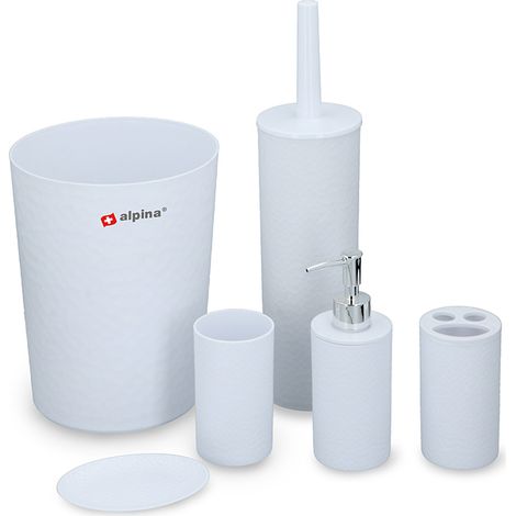 Ensemble de salle de bain - ALPINA - 6 éléments - Plastique - Blanc - Accessoires de salle de bain (1/2)
