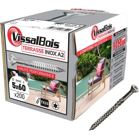 200 vis terrasse 5 X 60mm tête réduite inox A2 - Vissal