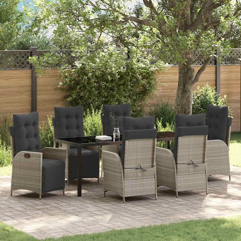 Conjunto de Comedor de Jardín 7 uds. Gris Claro ratán sintético vidaXL (1/5)