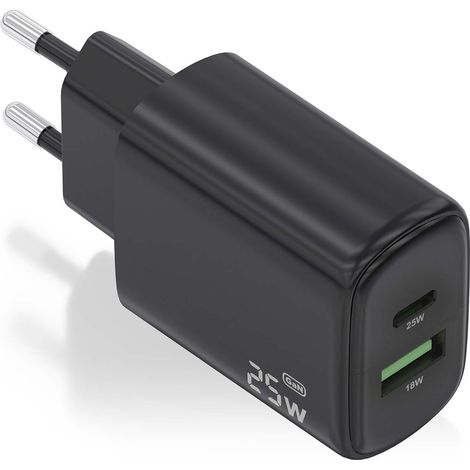 Cargador GaN de Pared Aisens A110-0912/ 1xUSB Tipo-C/ 1xUSB/ 25W/ Negro