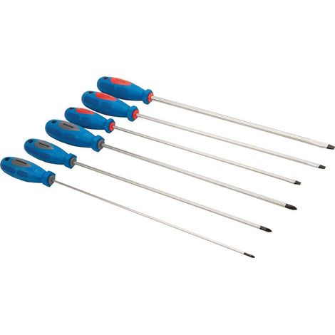 Silverline – Lot de 6 tournevis extra-longs 325 mm – Acier chrome-vanadium – Pointes aimantées – Pour vis difficiles d'accès (1/3)