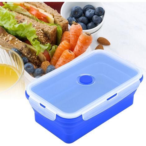 Boîte à bento rectangulaire en silicone 1200 ml, pliable, pour micro-ondes (bleu foncé) (1/5)