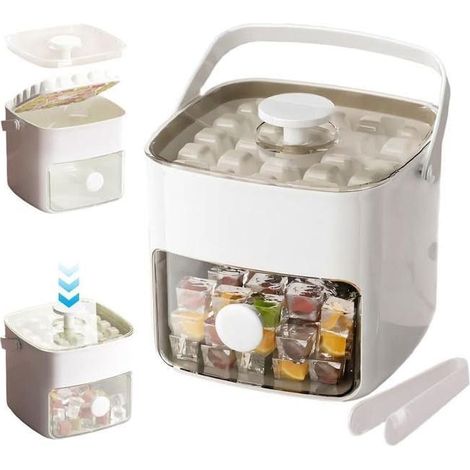 Moule à glaçons 48 cubes pressable, bac de stockage hermétique, bac à glace facile à démouler pour réfrigérateur congélateur (1/4)