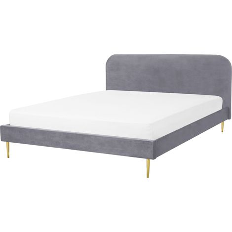 Cama con somier de terciopelo gris dorado 160 x 200 cm patas de metal Flayat (1/5)