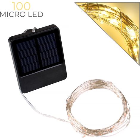 CATENA LUMINOSA RICARICA SOLARE 10 METRI CON 100 MICRO LED GIALLI - CAVO FLESSIBILE PER DECORAZIONI NATALIZIE GIARDINI E INTERNI (1/5)
