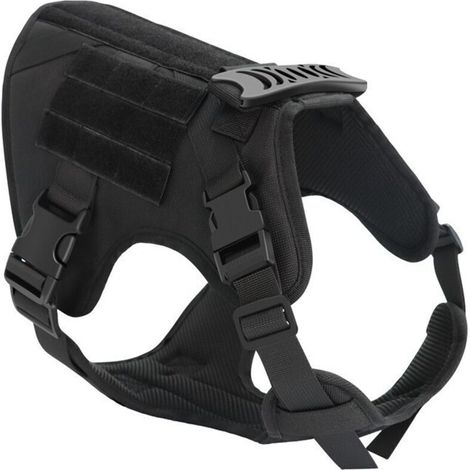 Harnais tactique noir XL pour chien, gilet à boucle pour chien de travail militaire, harnais pour chien d'entraînement militaire sans tension avec clip de ceinture pour la randonnée et la chasse
