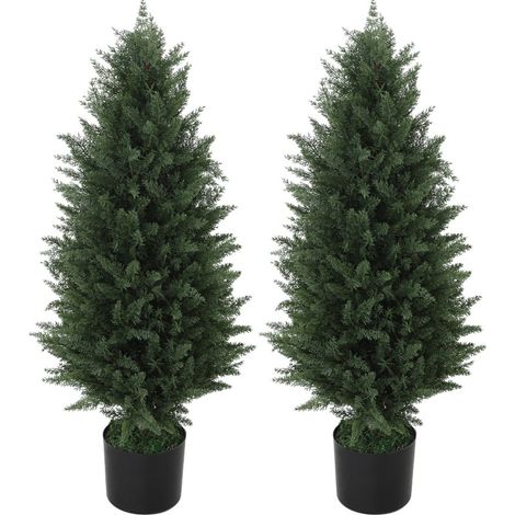 Set de 2 cipreses artificiales de 90 cm con maceta, resistentes a UV, verdes (1/5)