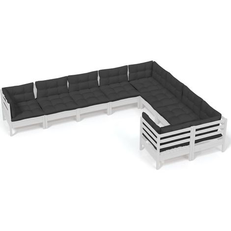 Muebles de jardín 9 pzas y cojines blanco madera de pino vidaXL (1/5)