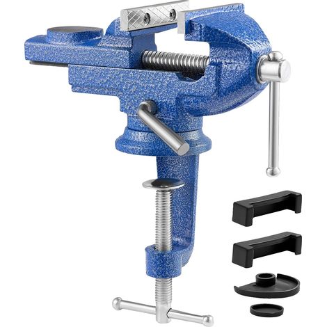 Morsa da officina VEVOR, 76x76 mm, base girevole a 360°, in ghisa, morsetto da tavolo, per legno, metallo, foratura e taglio. (1/2)