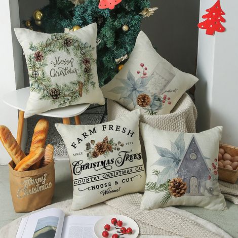BEBUSINGOTO Kissenbezüge mit Weihnachtsbaumkranz, 45,7 x 45,7 cm, Urlaubskissenbezug, dekorativer Sofabezug, Couchbezug, 4er-Set