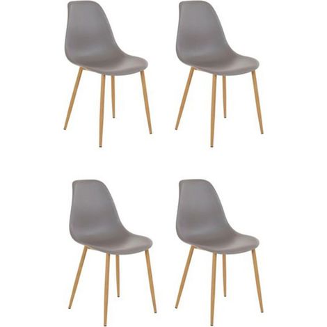 Miller-Lot de 4 chaises en plastique gris clair chêne (1/2)