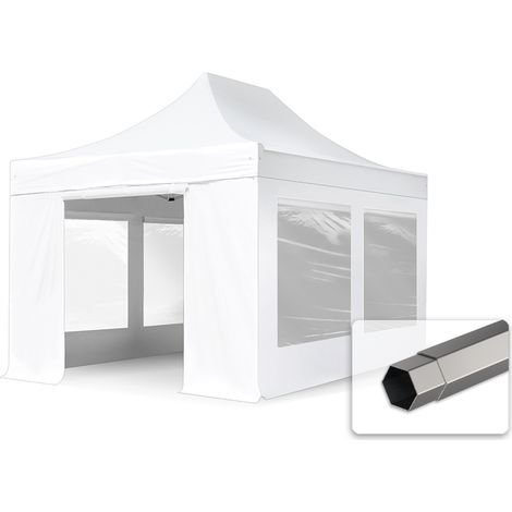 TOOLPORT PopUp Gazebo Party Tent 3x4,5m - with panorama windows PREMIUM 100% waterproof roof marquee white