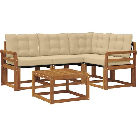 Outdoor Sofa Set with Cushion 5 pcs Natural and Beige vidaXL