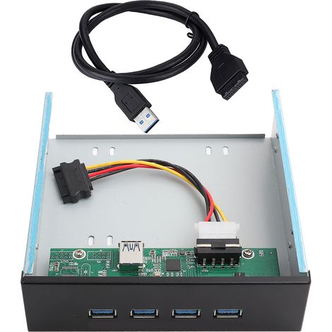 Hub de panneau avant pour baie de lecteur optique USB 3.0 à 4 ports 5,25 pouces, adaptateur 19 broches vers USB 3.0 à quatre ports. (1/5)
