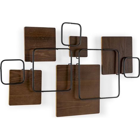 Sculpture murale métal et bois graphique - noir et marron foncé (1/3)