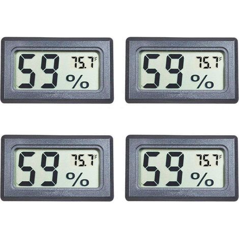 Lot de 4 mini-hygromètres numériques avec écran LCD, température et humidité (°F) pour aquarium, serre, jardin, cave, réfrigérateur et placard (1/5)