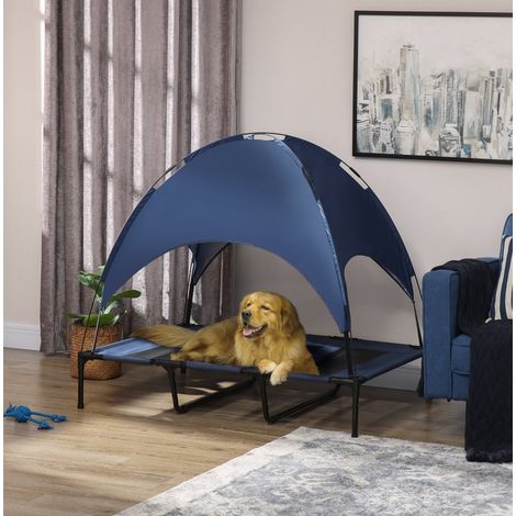 Outdoor-Hundebett mit Sonnendach, klappbar, 122 x 92 x 108 cm, dunkelblau HAVRYA (1/4)