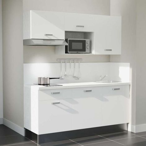 Kochnischen K30L-PT - 180 cm - Laminatplan, spüle Edelstahl, - Weiße Front - weiße Laminatplatte - Kredenzen ja + Haushaltsgeräte Edelstahl