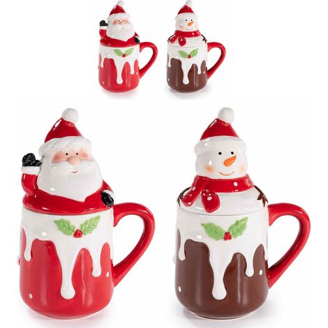 Set 4 tazze natalizie in ceramica con Babbo Natale e pupazzo di neve (1/4)