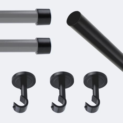 Kit de tringle à rideaux Noir Mat 250cm Diam.20mm Embout Capuchon - Fixation Plafond - Boulet (1/3)