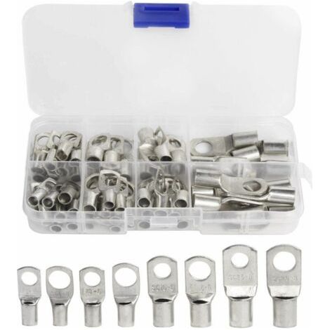 60 Pcs Cosses Électrique Trou Boulon En Cuivre Étamé Connecteurs Sc À Sertir/Souder Pour Câble De 6m㎡ 8m㎡ 10m㎡ 16m㎡ 25m㎡ (1/5)