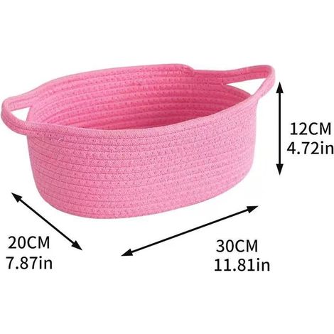 Ce panier de rangement en corde de coton rose (30 x 12,5 x 20 cm) peut être utilisé pour ranger des jouets, des produits (1/5)