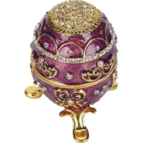 Boîte de rangement décorative de bureau en forme d'œuf pour bijoux, ornée d'émail et de strass (1/5)