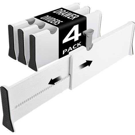 Adjustable Drawer Dividers - Height 13cm - Adjustable Drawer Dividers 13-22 Inch Drawer Dividers Adjustable Drawer Dividers Storage System for Kitchen, Cabinet, Office, White, 4 Pack (1/5)