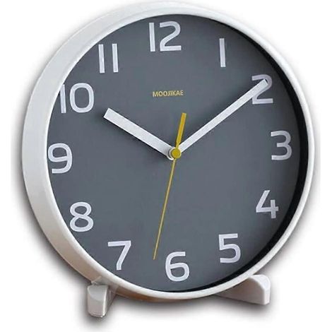 Horloge murale sans tic-tac, 20 cm (8 pouces), décorative, utilisable comme horloge murale ou de bureau, fonctionne à piles, grande horloge de table (grise) (1/2)