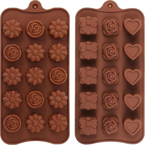 Lot de 2 moules à chocolat en silicone, moules à protéines pour bonbons, moules à bonbons, moule à pain d'épices en silicone, pour chocolat, gelée, pralines, glaçons et savons (1/5)