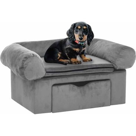 Canapé pour chien, Lit pour animal, Fauteuil pour chien avec tiroir Gris 75x50x38 cm Peluche MJU4180 (1/5)