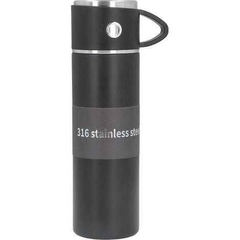 Gobelet isotherme portable en acier inoxydable 500 ml, noir, idéal pour les activités de plein air. (1/5)