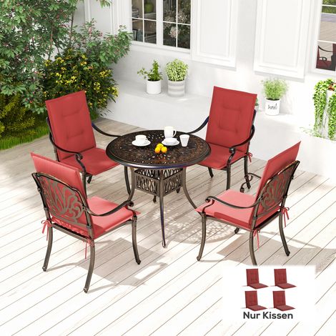 Ensemble de 4 coussins d'assise, 108 x 50 x 5 cm, coussins de chaise avec attaches, coussins d'assise d'extérieur/intérieur, rouge bordeaux