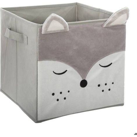 Bac de rangement renard velours gris 29x29cm - Atmosphera createur d'interieur - Gris