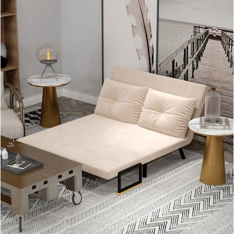 Sofá cama plegable beige con respaldo reclinable, 102 x 73 x 81 cm, poliéster, OKWISH (1/5)