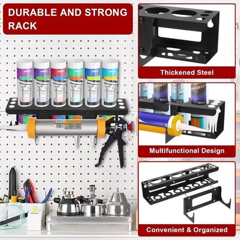 Support Mural Cartouche Silicone, Support de Rangement pour Aerosol avec 6 Trous, Organisateur de Stockage pour Tube de Calfeutrage pour Garage, L'atelier, Maison 41x8.5x8.5cm (1PCS)