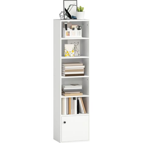 Bibliothèque moderne 6 niveaux avec étagères ajustables et placard,élégante et pratique,dimensions 40x30x156 cm,blanche (1/5)