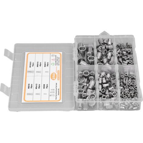 250 Pièces Écrous à Riveter en Acier Inoxydable 304, Kit Assortiment Tête Plate M3 M4 M5 M6 M8 M10 (1/5)
