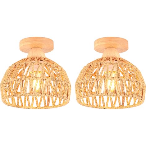 (2PCS) 20CM Lampe De Plafond Rétro Luminaire Plafonnier Tressé En Corde De Chanvre Plafonnier D'Intérieur Moderne