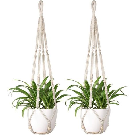 Portavasi da appendere in macramè di cotone – Set da 2 con ganci inclusi, decorazione per interni ed esterni.