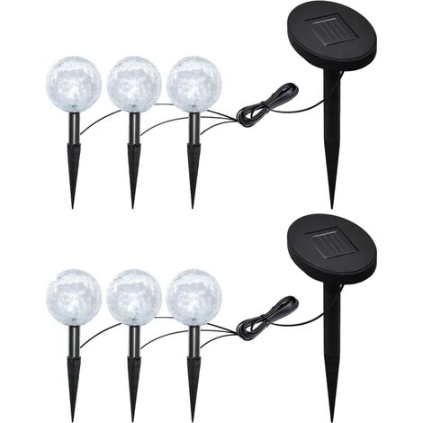 Lot de 6 lampes solaires à boule extérieur jardin 9,5 x 9,5 x 9,5 cm avec piquets et autonomie 8h en plastique blanc (1/5)