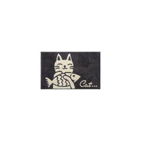 Tapis de bain antidérapant absorbant motif chat tenant un poisson, 50 x 80 cm – (1/5)