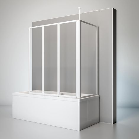 Schulte Duschwand mit Seitenwand, 3-teilig faltbar - Breite: 129 cm, Höhe: 140 cm, Glas: 3 mm Sicherheitsglas Klar Hell, Profil: Alpin Weiß, geeignet für Wannentiefe: 68-71 cm
