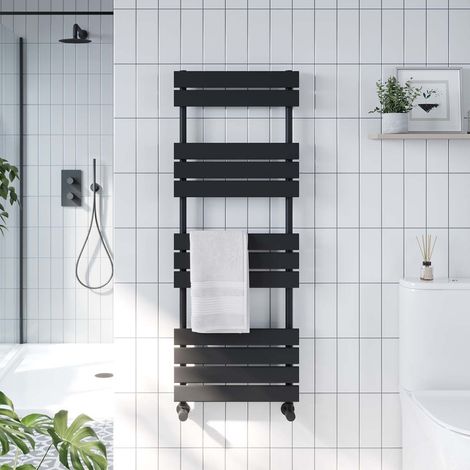 Orbit Life Flat Panel Heated Towel Rail 1200mm H x 450mm W - Black (1/4)