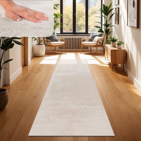 Paco Home Tappeto per Soggiorno in Finta Pelliccia Peluche Alto Pelo Morbido 80x300 cm, Crema