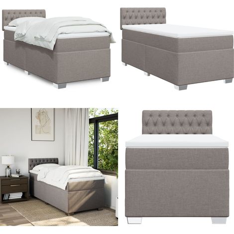 Giroletto a Molle con Materasso Tortora 90x200 cm inTessuto - Materasso a molle insacchettate - Letto con testiera