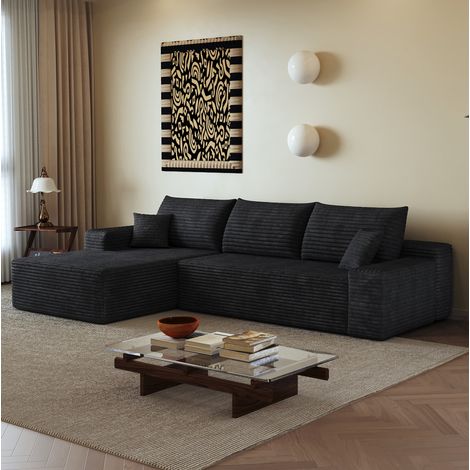 Divano angolare modulare 270 cm con chaise longue, senza montaggio, nero HAVRYA (1/5)