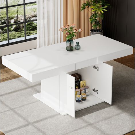 Ausziehbarer Esstisch 140/180 x 80 x 76 cm mit integriertem Stauraum, weiß HAVRYA (1/5)