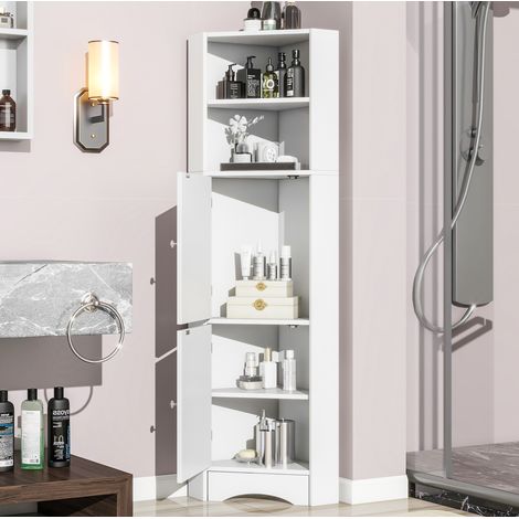 Eck-Badschrank 36.5x36.5x155 cm weiß aus Holzwerkstoff mit verstellbarem Fach (1/5)